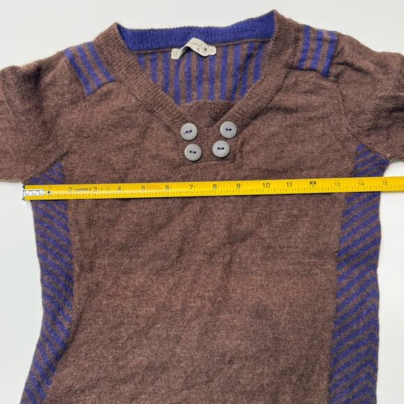 Smartwool Piney Lake Sweater Women S 100% Merino Wool Brown Blue Henley FLAWED - Picture 4 of 10